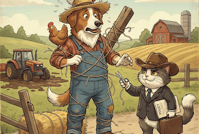 Marshall and Farmer Moose out in the field