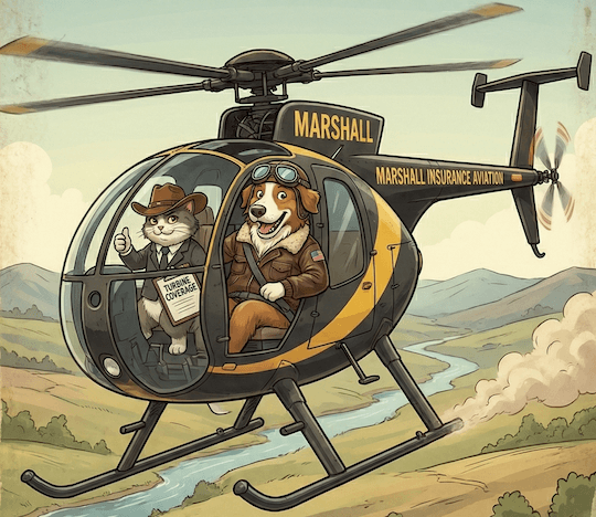 Marshall the cat with pilot Moose beside an airplane